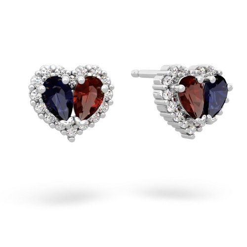 sapphire-garnet halo-heart earrings