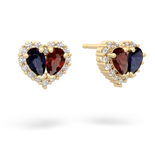 sapphire-garnet halo-heart earrings