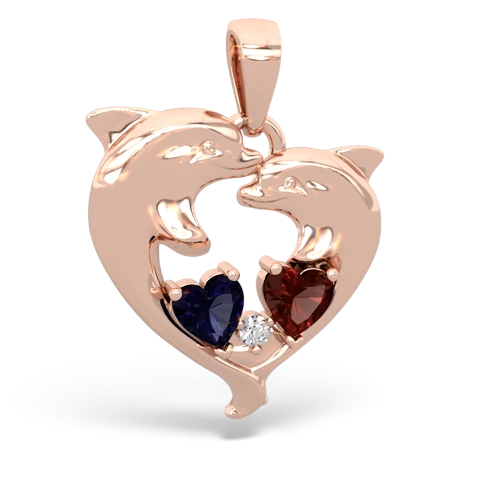 sapphire-garnet dolphins pendant