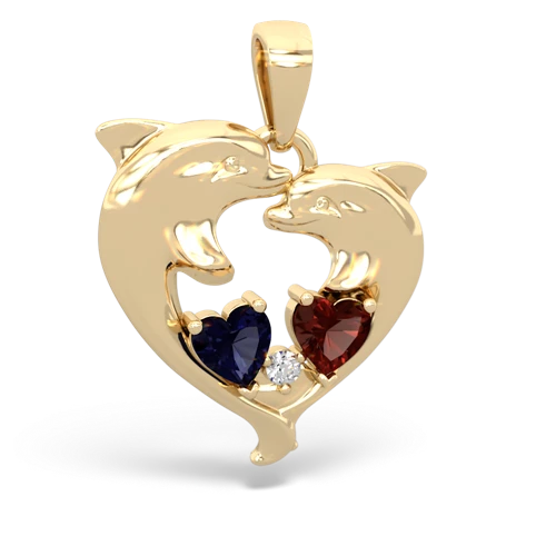 sapphire-garnet dolphins pendant