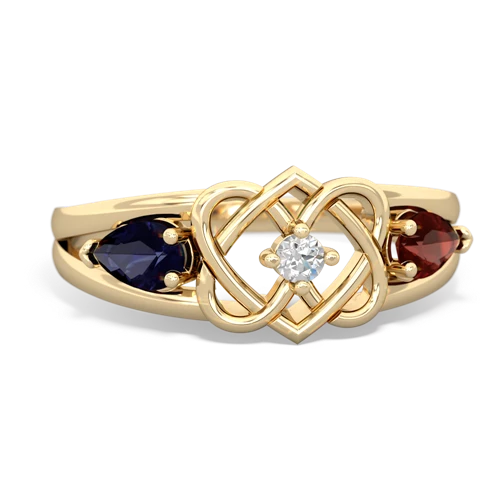 sapphire-garnet double heart ring