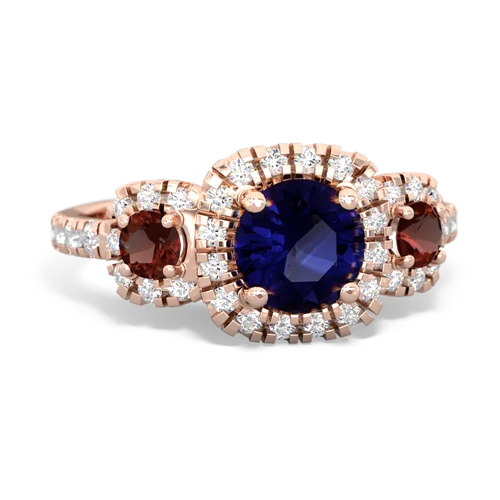 sapphire-garnet three stone regal ring