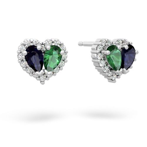 sapphire-lab emerald halo-heart earrings