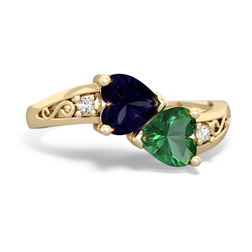 sapphire-lab emerald filligree ring