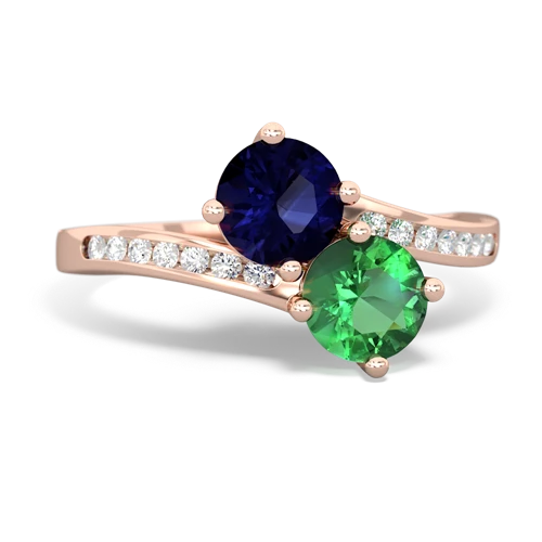 sapphire-lab emerald two stone channel ring