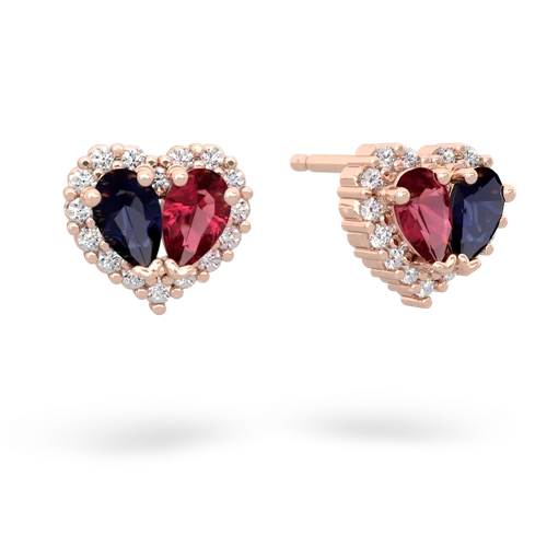 sapphire-lab ruby halo-heart earrings