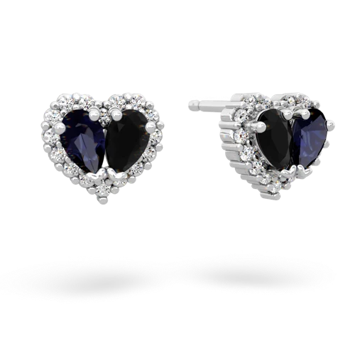 sapphire-onyx halo-heart earrings