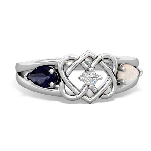 sapphire-opal double heart ring