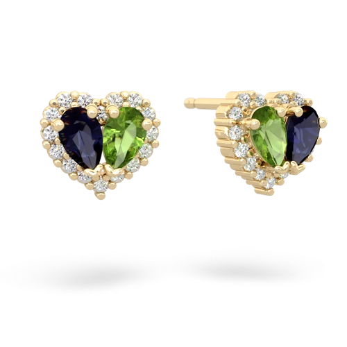 sapphire-peridot halo-heart earrings