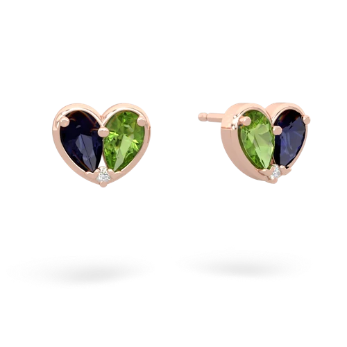 sapphire-peridot one heart earrings