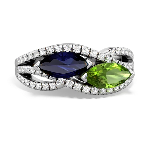 sapphire-peridot double heart ring