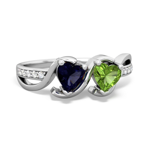 sapphire-peridot double heart ring