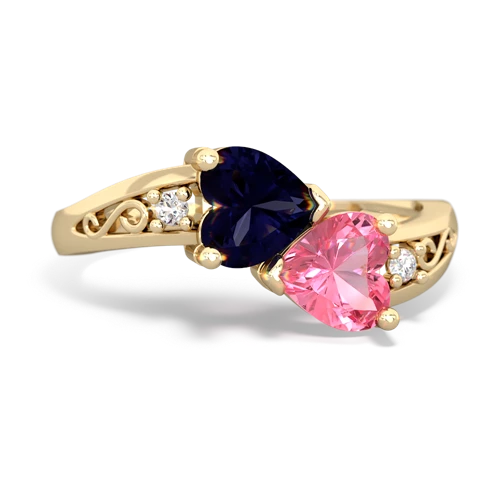 sapphire-pink sapphire filligree ring