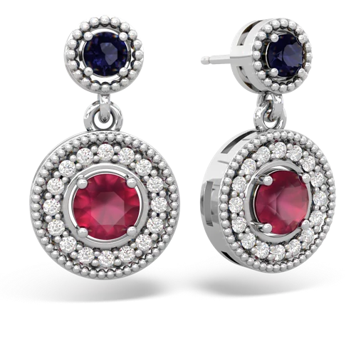 sapphire-ruby halo earrings