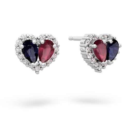 sapphire-ruby halo-heart earrings