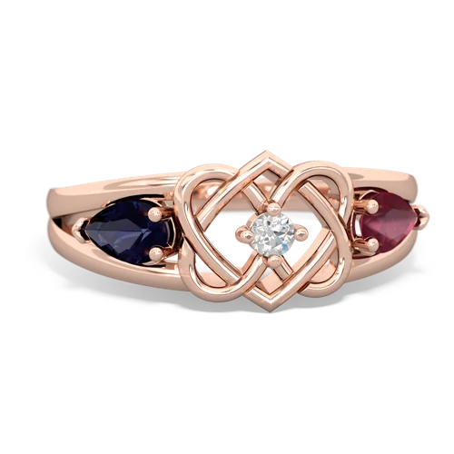 sapphire-ruby double heart ring