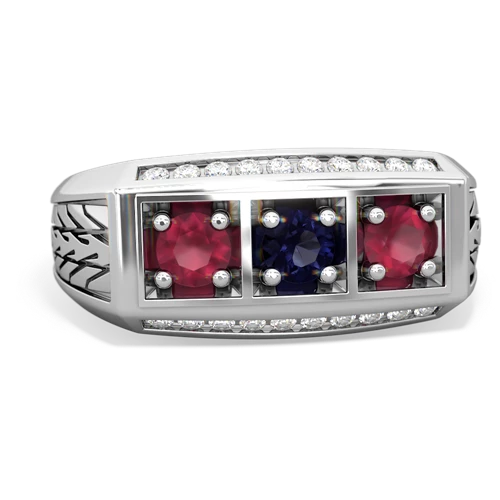 sapphire-ruby three stone ring