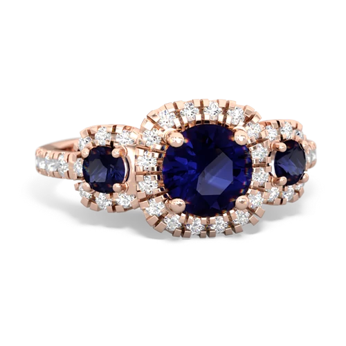 aquamarine-lab sapphire three stone regal ring