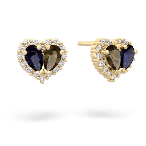 sapphire-smoky quartz halo-heart earrings