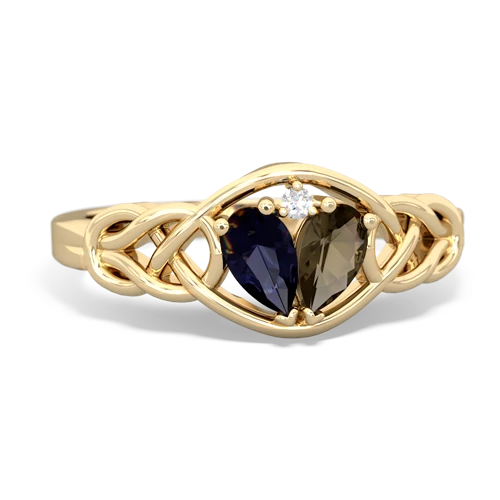 sapphire-smoky quartz celtic knot ring