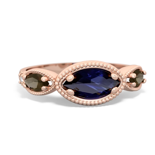 sapphire-smoky quartz milgrain marquise ring