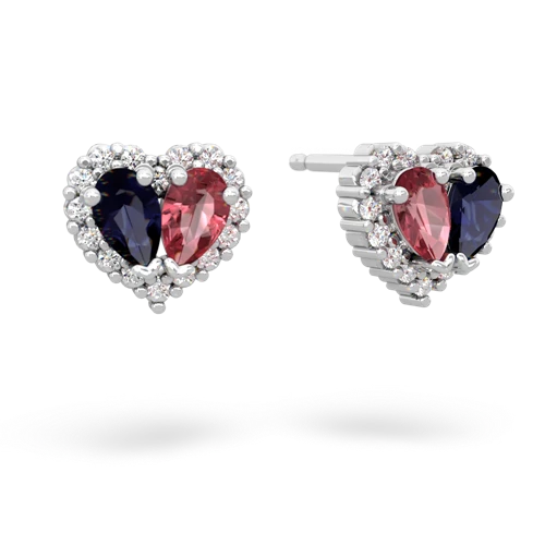 sapphire-tourmaline halo-heart earrings