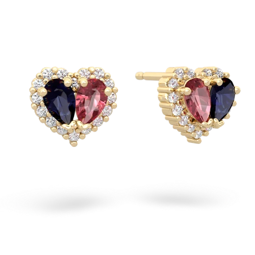 sapphire-tourmaline halo-heart earrings