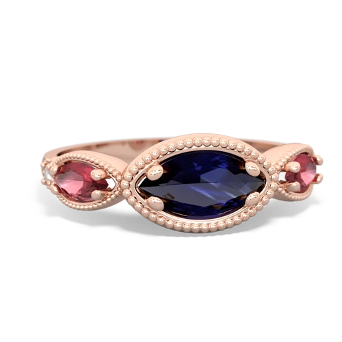 sapphire-tourmaline milgrain marquise ring