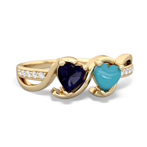 sapphire-turquoise double heart ring