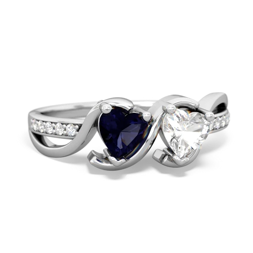 sapphire-white topaz double heart ring