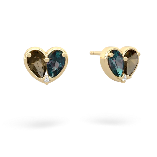 smoky quartz-alexandrite one heart earrings