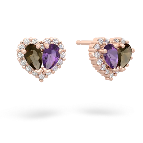 smoky quartz-amethyst halo-heart earrings
