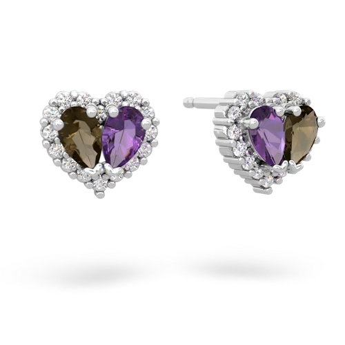 smoky quartz-amethyst halo-heart earrings