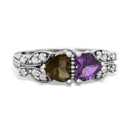 smoky quartz-amethyst keepsake butterfly ring