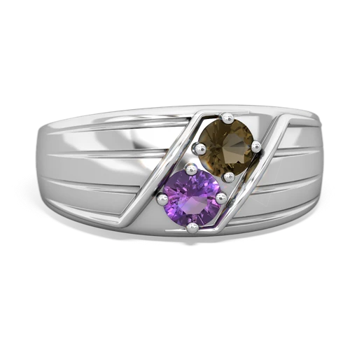 smoky quartz-amethyst mens ring