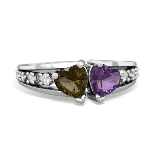 smoky quartz-amethyst modern ring