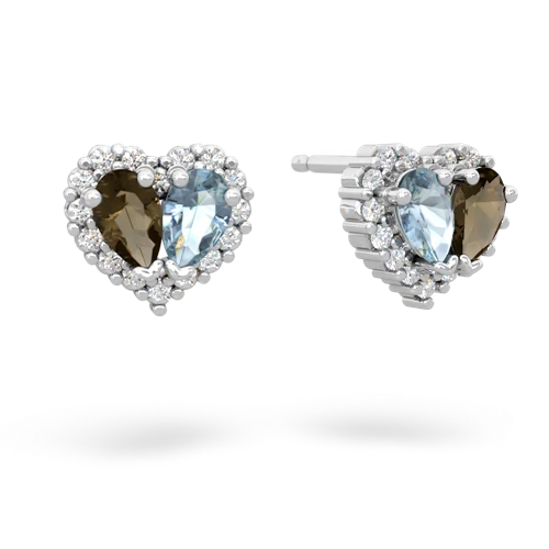 smoky quartz-aquamarine halo-heart earrings