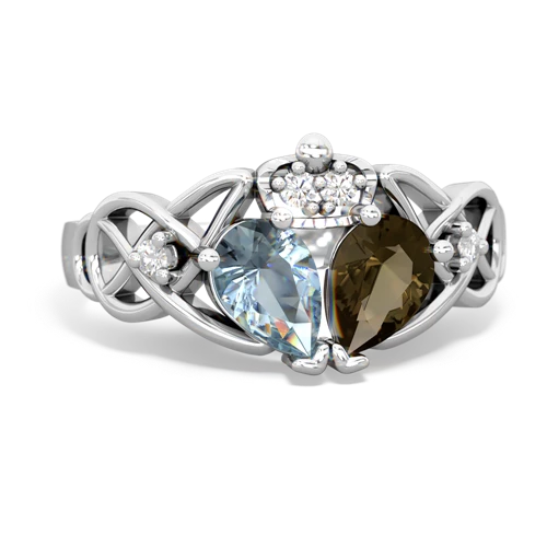 smoky quartz-aquamarine claddagh ring