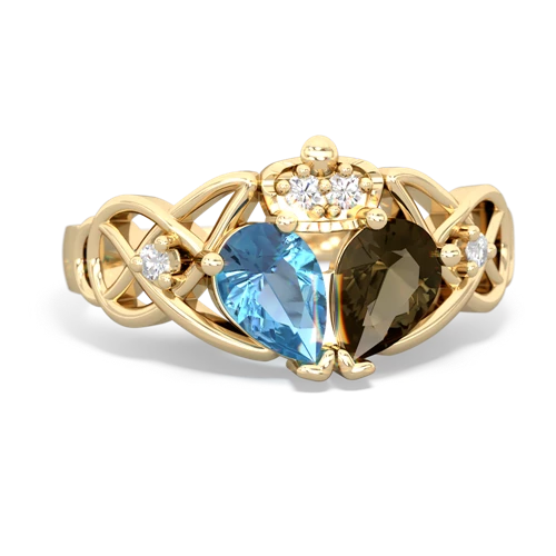 smoky quartz-blue topaz claddagh ring