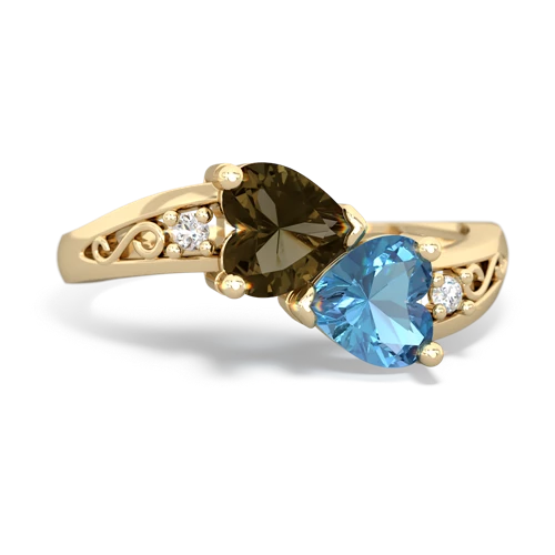 smoky quartz-blue topaz filligree ring