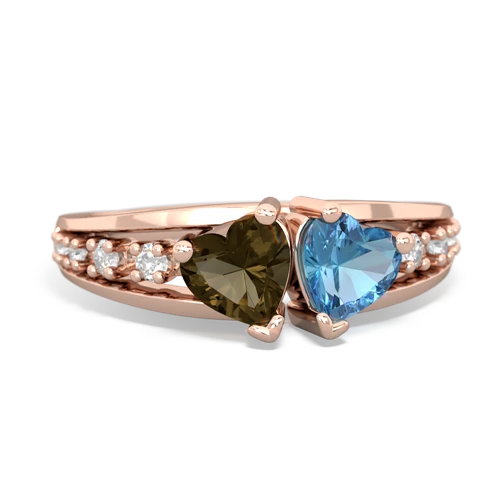 smoky quartz-blue topaz modern ring