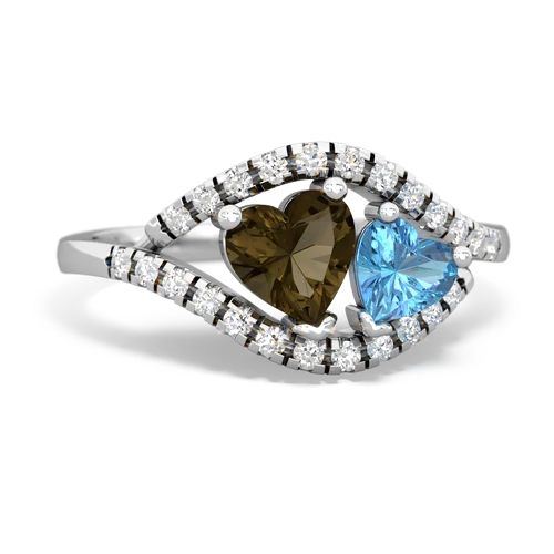 smoky quartz-blue topaz mother child ring