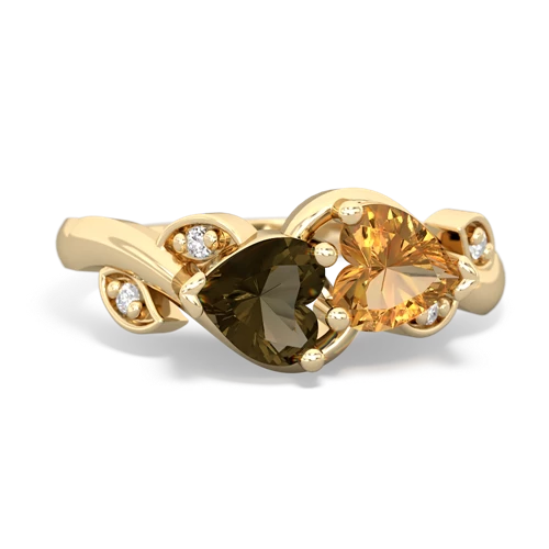 smoky quartz-citrine floral keepsake ring