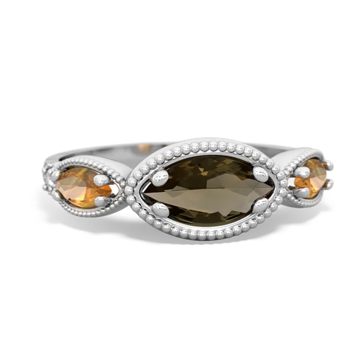 smoky quartz-citrine milgrain marquise ring