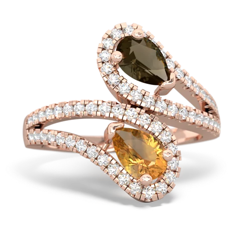 smoky quartz-citrine pave swirls ring