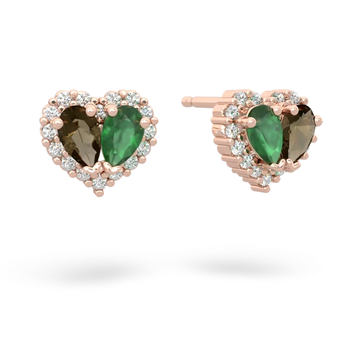 smoky quartz-emerald halo-heart earrings