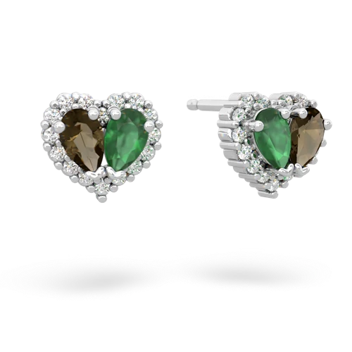 smoky quartz-emerald halo-heart earrings