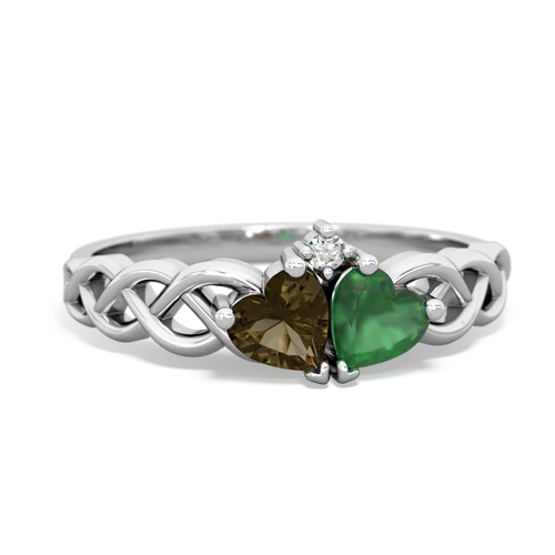 smoky quartz-emerald celtic braid ring