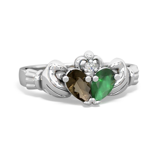 smoky quartz-emerald claddagh ring