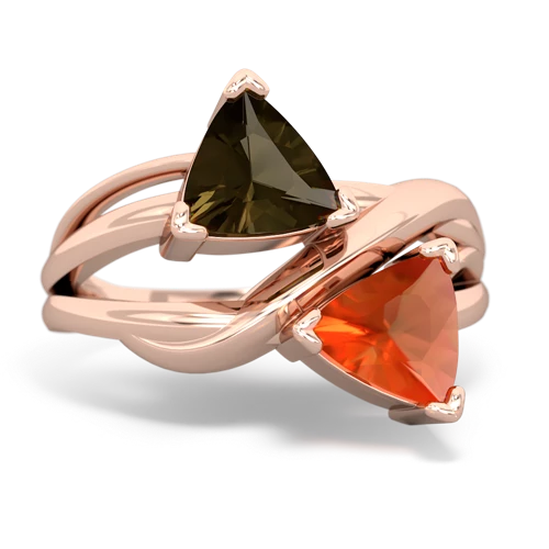 smoky quartz-fire opal filligree ring